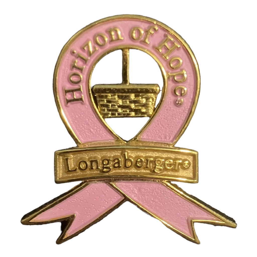 Longaberger Pin Brooch Horizon Of Hope Pink Ribbon Gold Barbie Basket Vintage